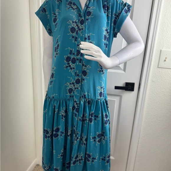 Veronica BEARD Meagan Turquoise Silk Floral Dress Size 2 Retails $695 - Picture 3 of 13
